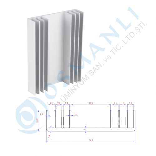 Alüminyum Soğutucu 78.5mm X 18.8mm Alüminyum Soğutucu 78.5mm X 18.8mm